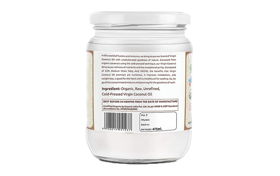 Erika Organics Orgnaic Virgin Coconut Oil    Glass Jar  475 millilitre